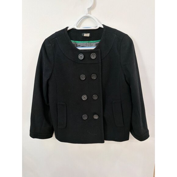 J.Crew Pippa Cropped Peacoat Women's 6 Double-Breasted Black Wool-Blend Coat Siz - Picture 2 of 5